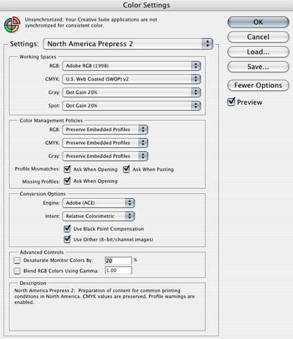 CS3 color settings